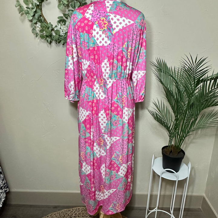 Liza Lou’s Pink Patchwork Modest Dress