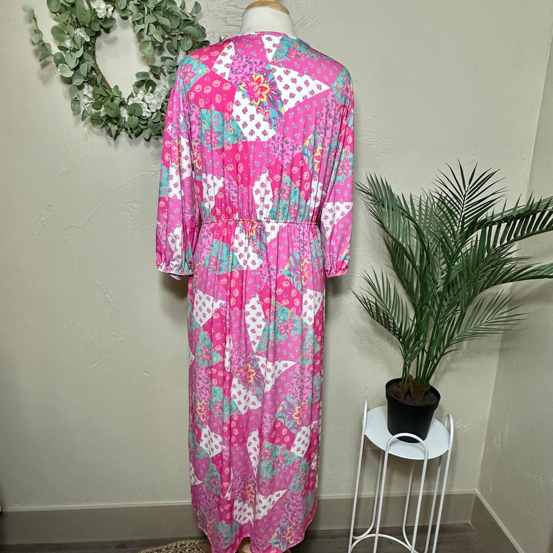 Liza Lou’s Pink Patchwork Modest Dress