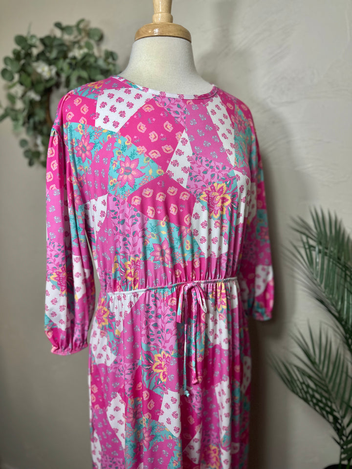 Liza Lou’s Pink Patchwork Modest Dress