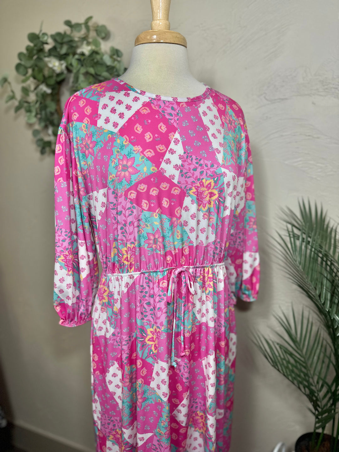 Liza Lou’s Pink Patchwork Modest Dress