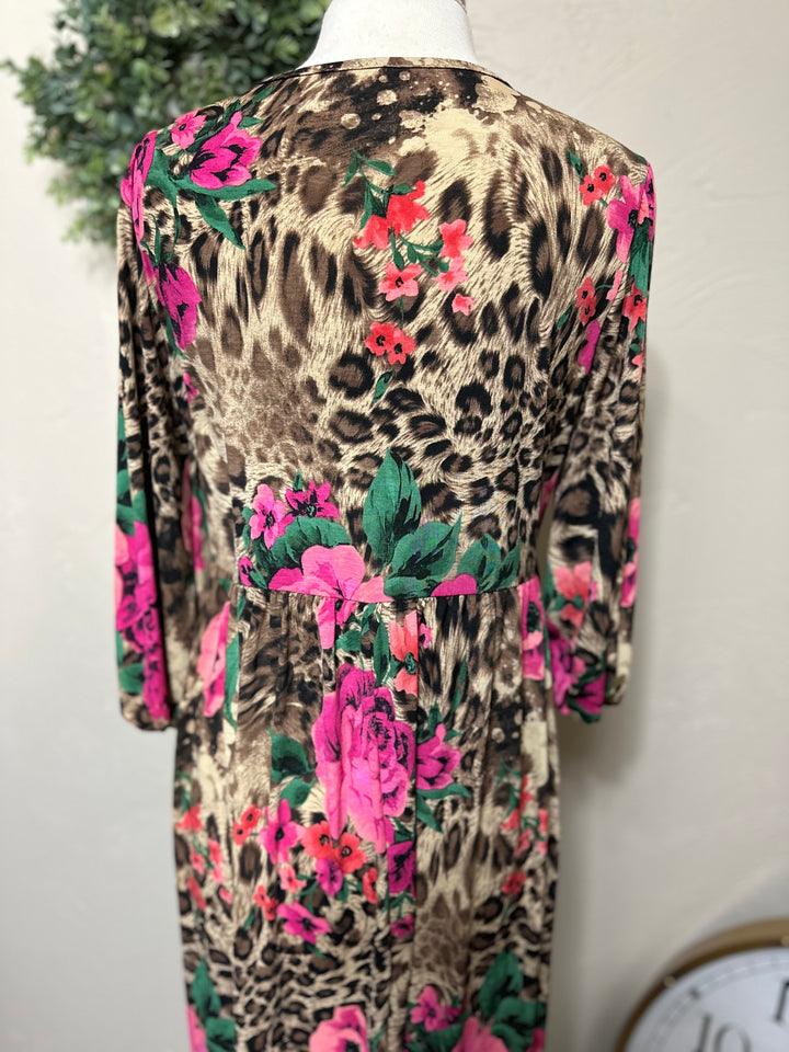 Liza Lou’s Polly Floral with Animal Print Long Modest Dress