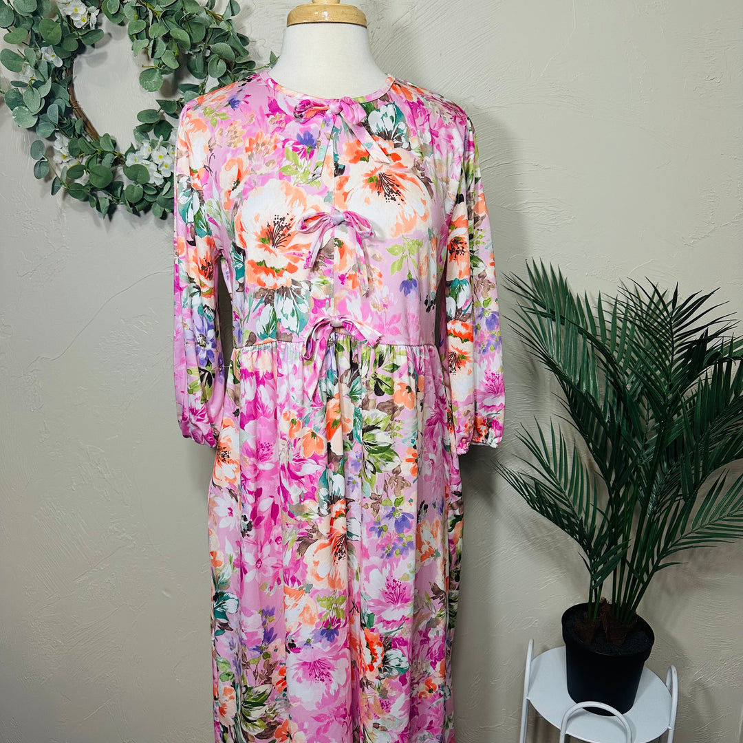 Liza Lou’s Pink Floral Long Modest Dress