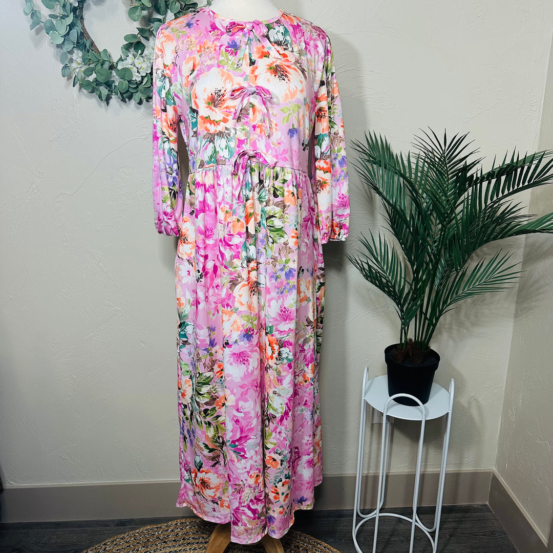 Liza Lou’s Pink Floral Long Modest Dress