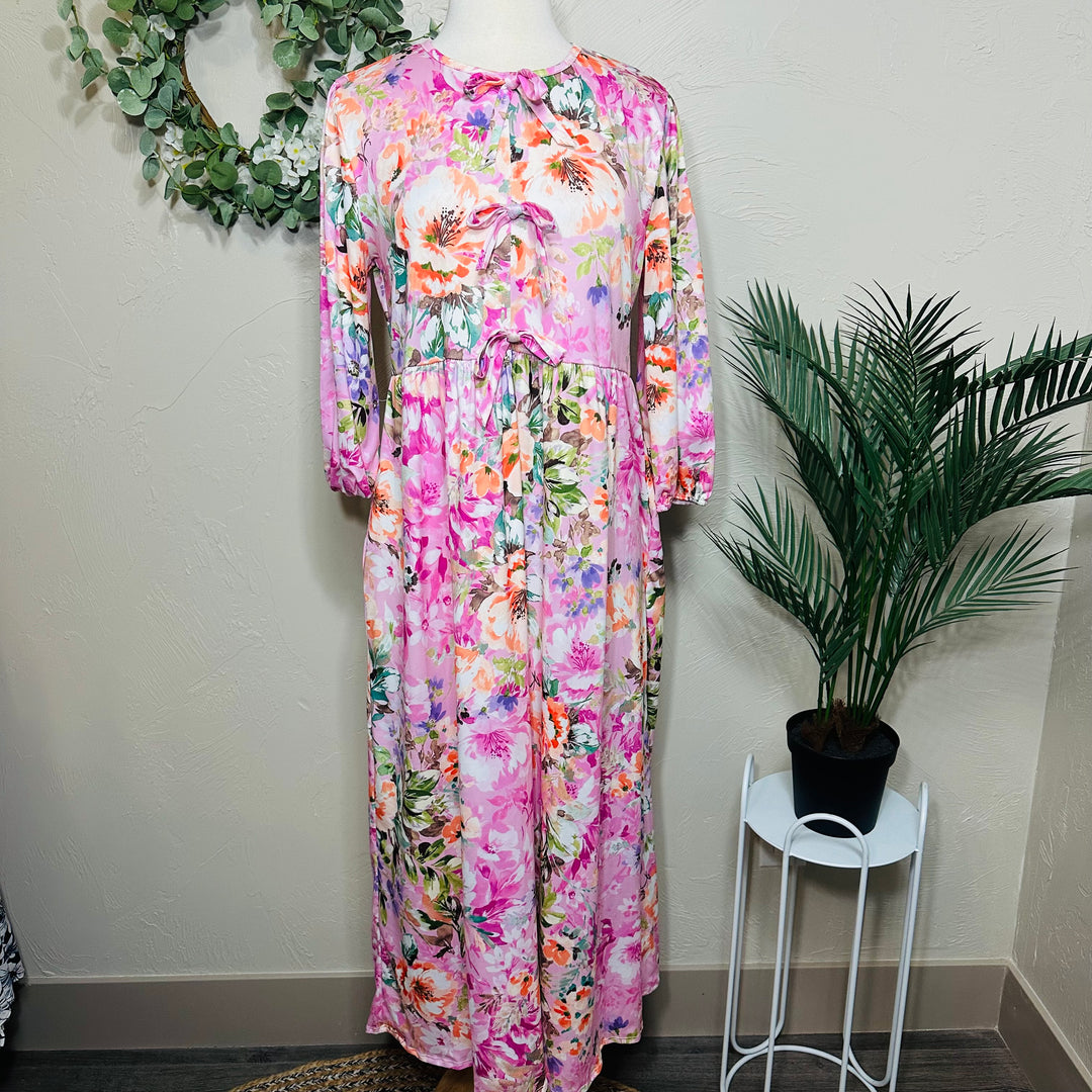 Liza Lou’s Pink Floral Long Modest Dress