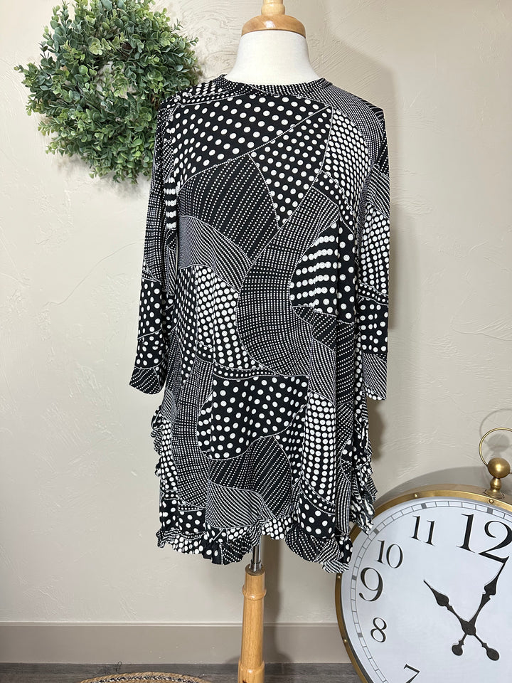 Fiona Black Dot Geometric Asymmetrical Dot Tunic Top