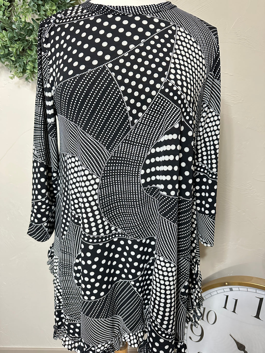 Fiona Black Dot Geometric Asymmetrical Dot Tunic Top