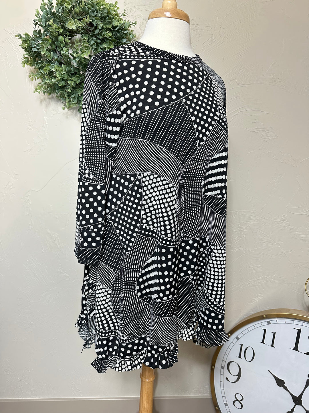 Fiona Black Dot Geometric Asymmetrical Dot Tunic Top