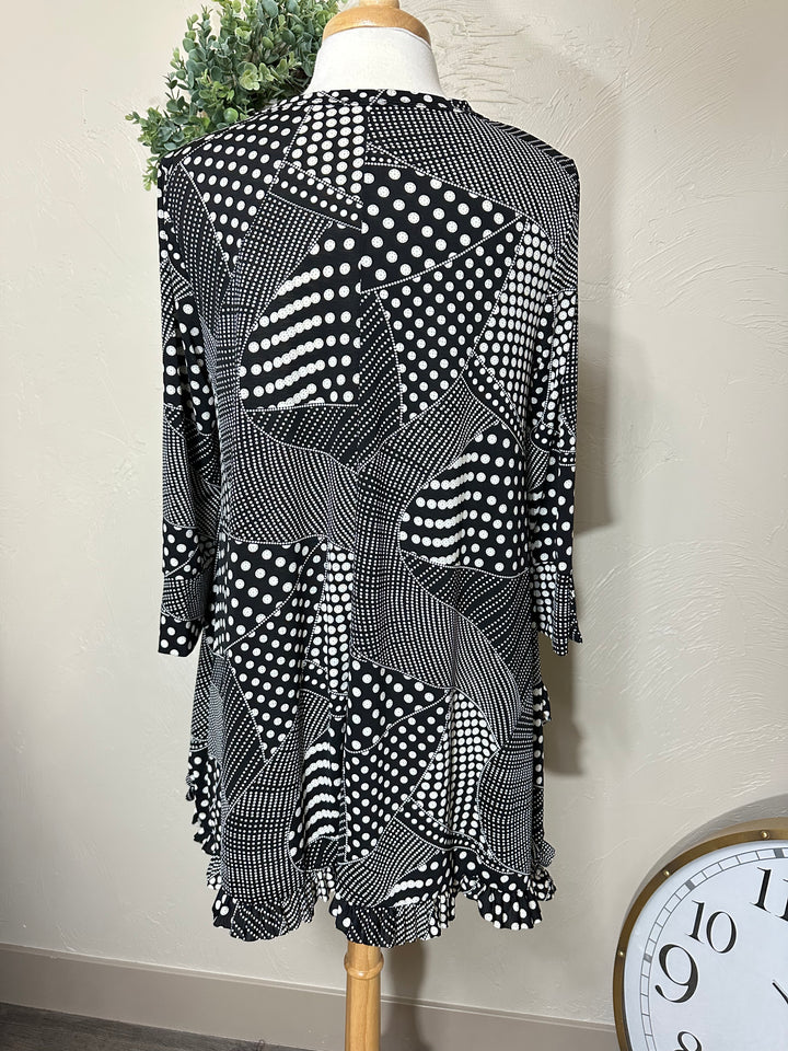 Fiona Black Dot Geometric Asymmetrical Dot Tunic Top