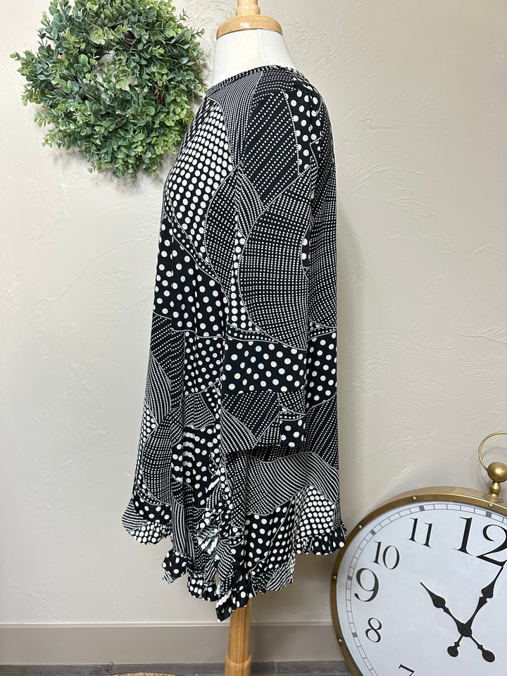 Fiona Black Dot Geometric Asymmetrical Dot Tunic Top