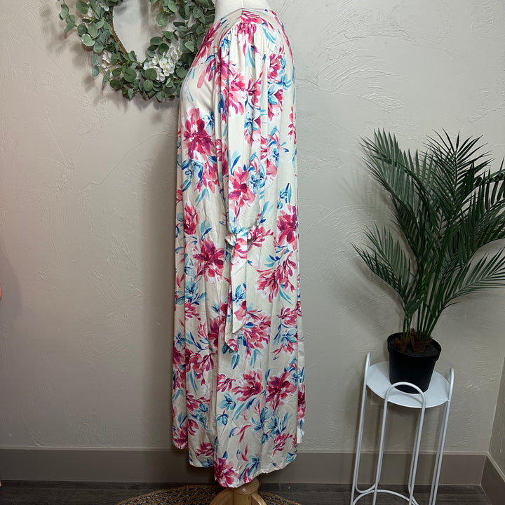 Liza Lou’s Floral Dress with Cute Ties On Sleeves Modest Dress