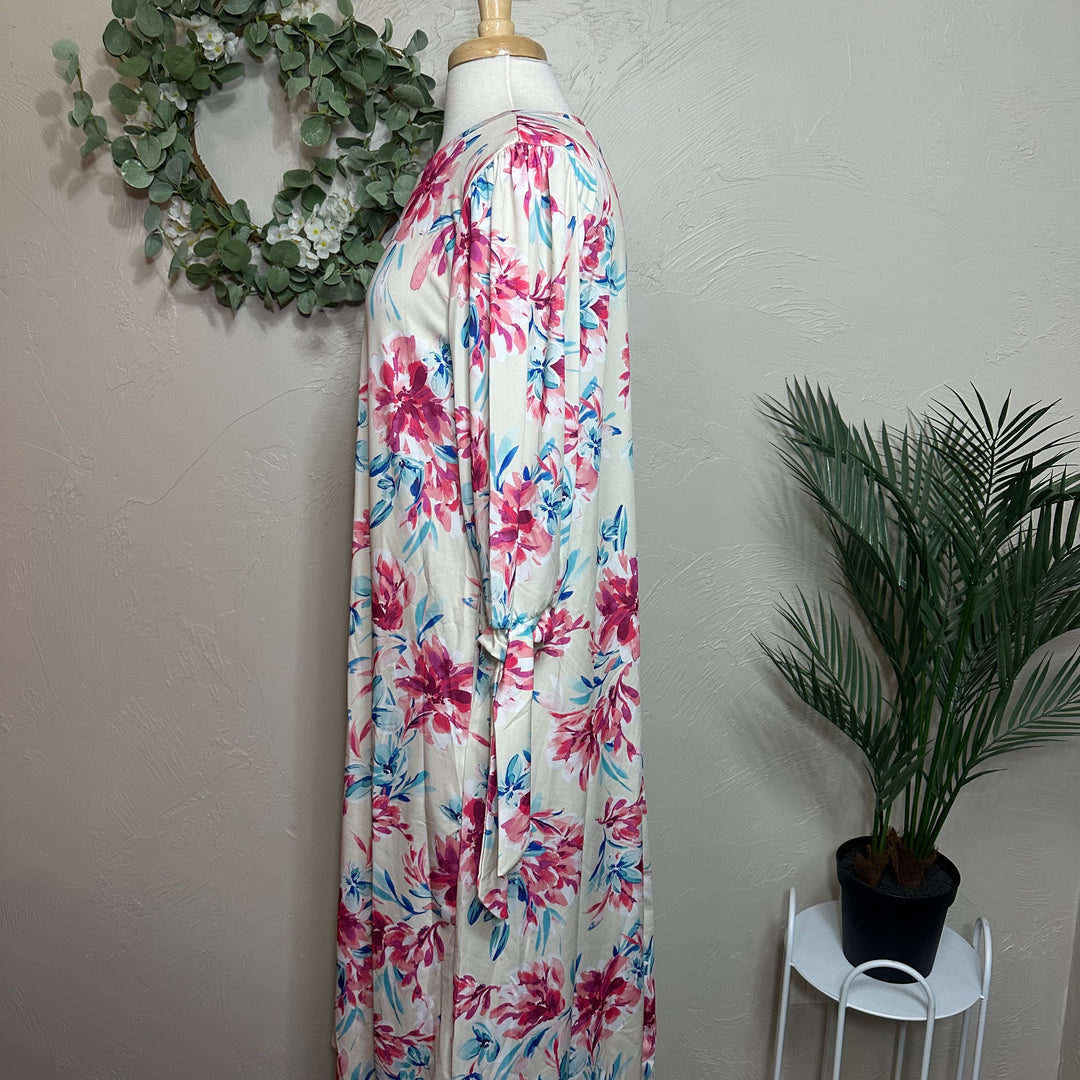 Liza Lou’s Floral Dress with Cute Ties On Sleeves Modest Dress