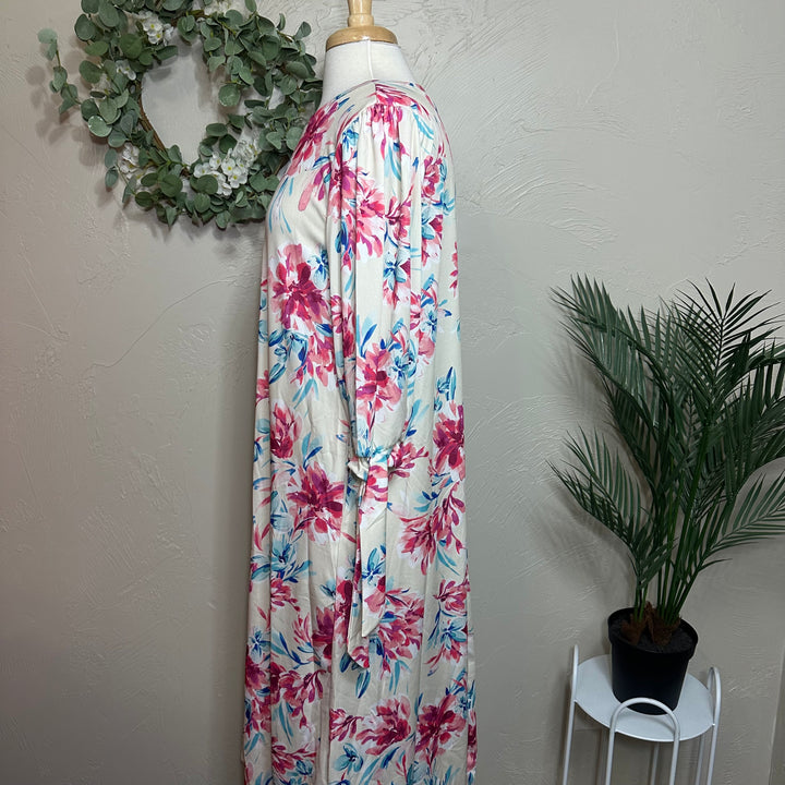Liza Lou’s Floral Dress with Cute Ties On Sleeves Modest Dress