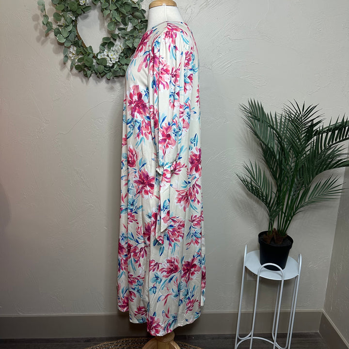 Liza Lou’s Floral Dress with Cute Ties On Sleeves Modest Dress