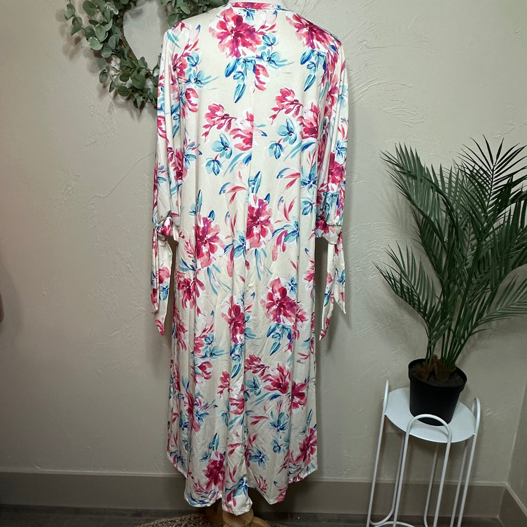 Liza Lou’s Floral Dress with Cute Ties On Sleeves Modest Dress
