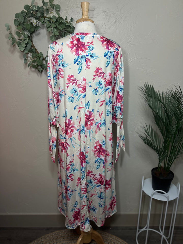 Liza Lou’s Floral Dress with Cute Ties On Sleeves Modest Dress