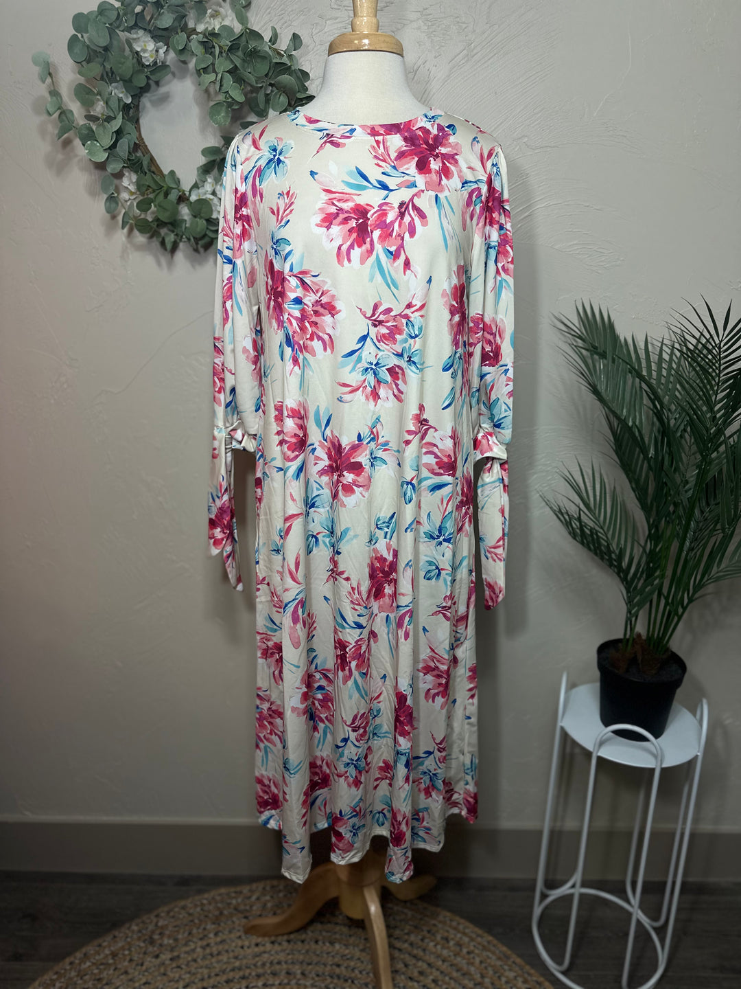 Liza Lou’s Floral Dress with Cute Ties On Sleeves Modest Dress