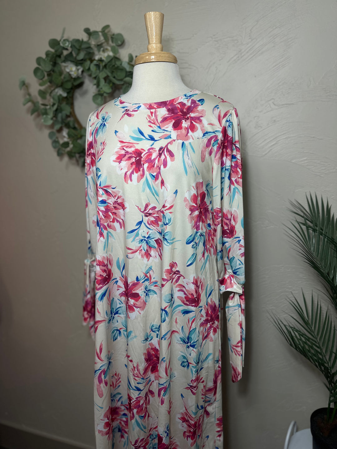 Liza Lou’s Floral Dress with Cute Ties On Sleeves Modest Dress