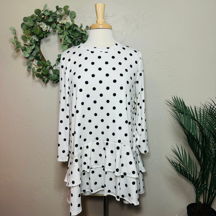 Liza Lou's White with Black Polka Dot Top with Ruffle