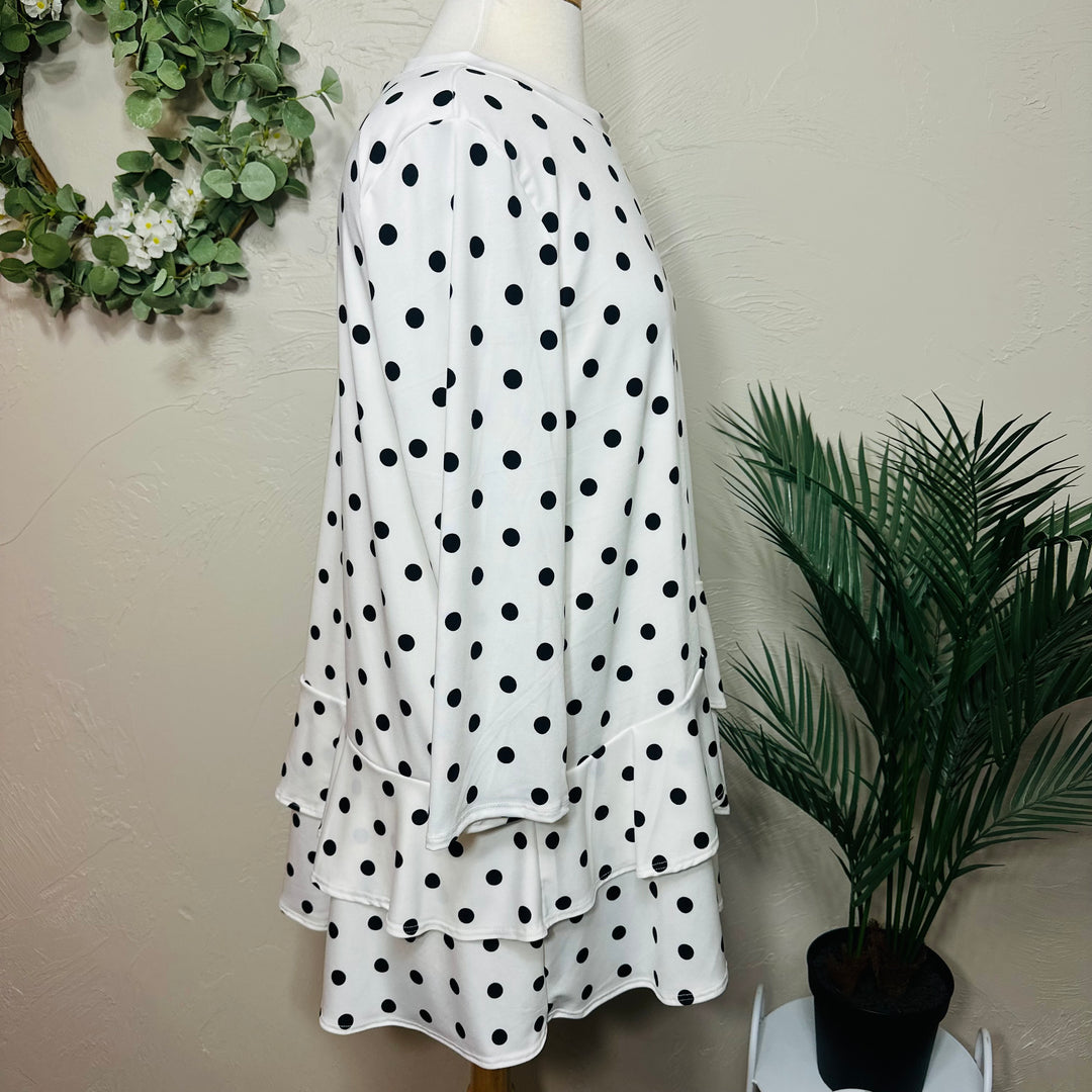 Liza Lou's White with Black Polka Dot Top with Ruffle