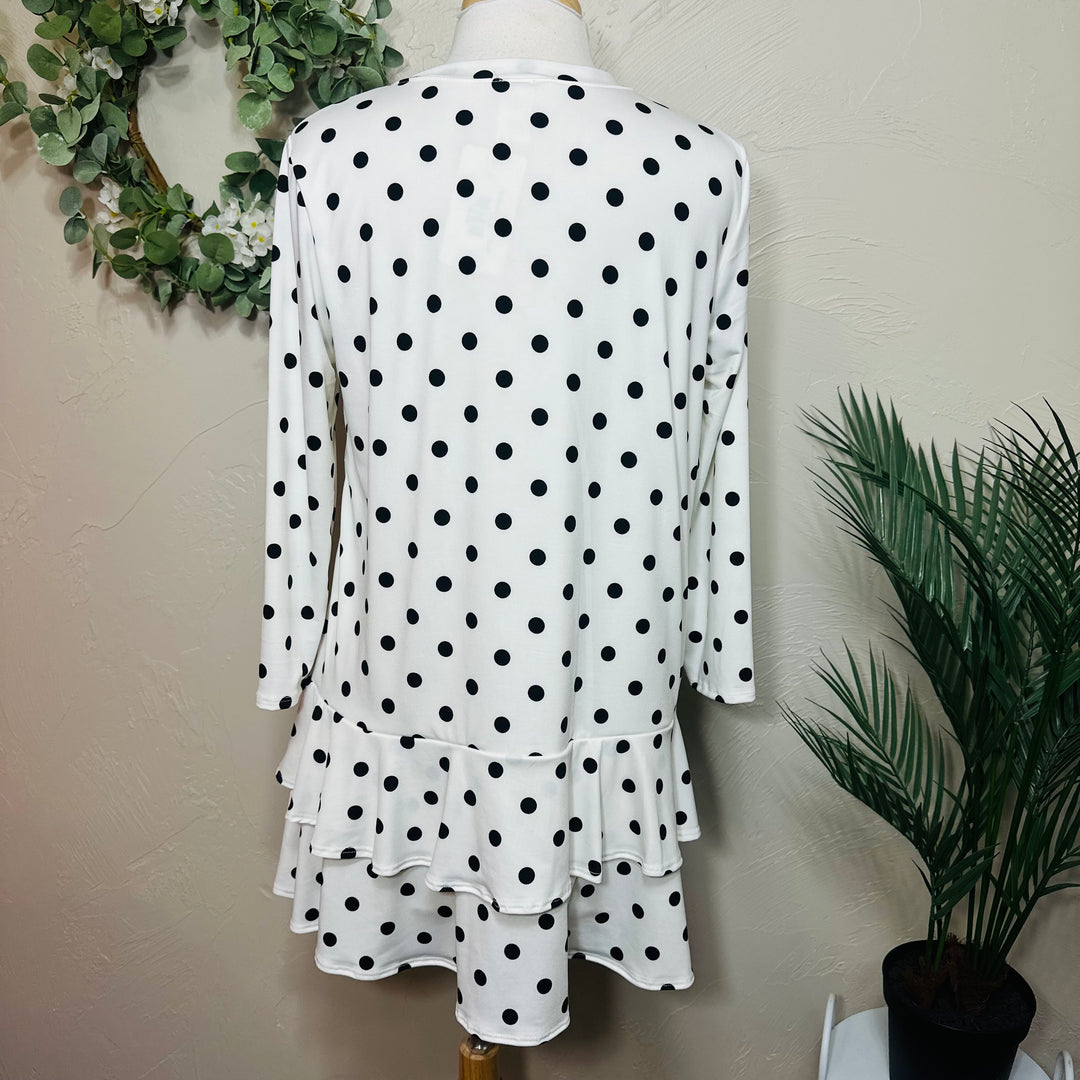 Liza Lou's White with Black Polka Dot Top with Ruffle