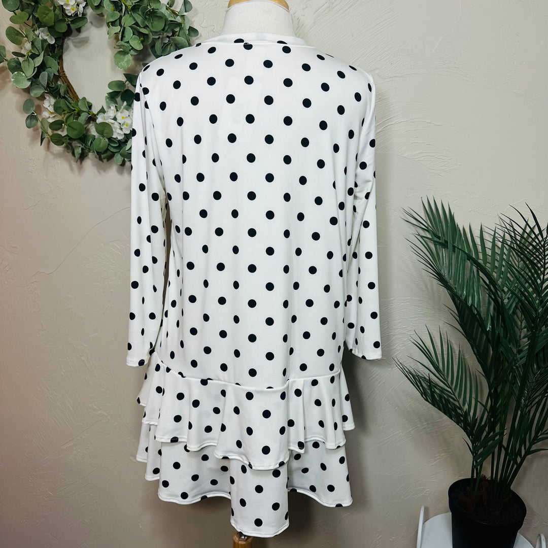 Liza Lou's White with Black Polka Dot Top with Ruffle