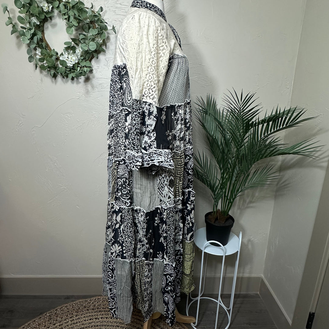 Liza Lou's Monarch Boho Dress Black & Cream