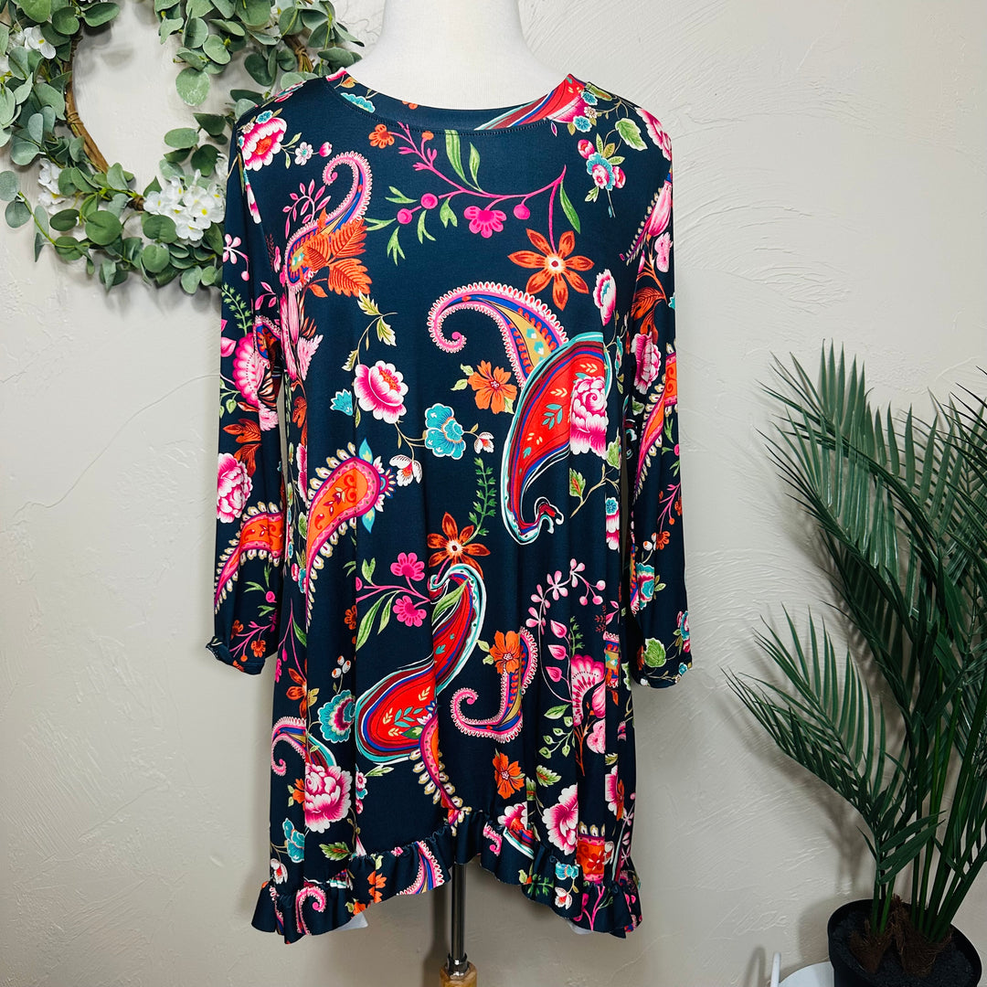 Liza Lou’s Ladies Asymmetrical Paisley Print Tunic Top