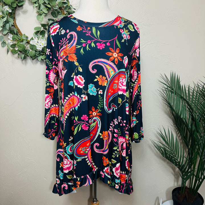 Liza Lou’s Ladies Asymmetrical Paisley Print Tunic Top