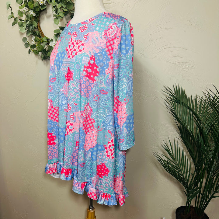 Liza Lou’s Ladies Asymmetrical Mixed Patch Print Tunic Top