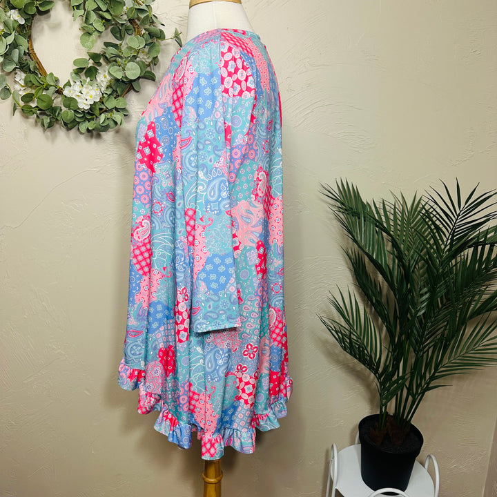 Liza Lou’s Ladies Asymmetrical Mixed Patch Print Tunic Top