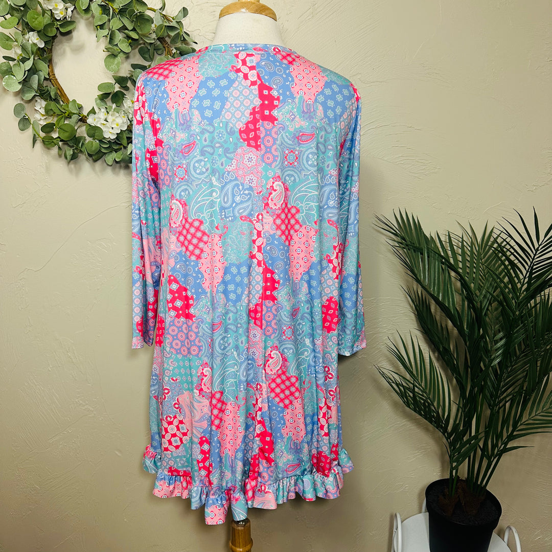 Liza Lou’s Ladies Asymmetrical Mixed Patch Print Tunic Top