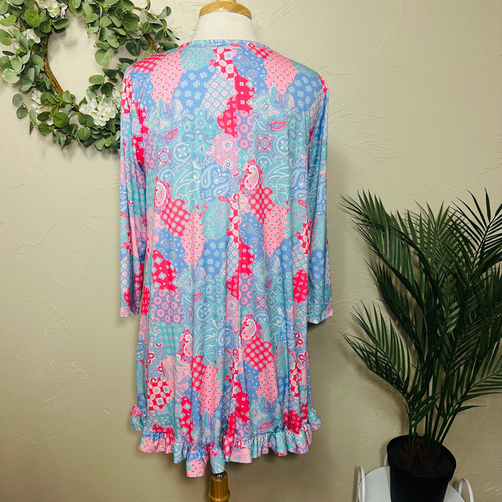 Liza Lou’s Ladies Asymmetrical Mixed Patch Print Tunic Top