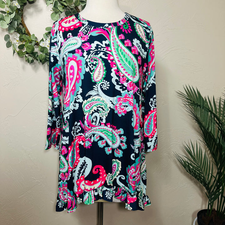 Liza Lou’s Ladies Asymmetrical Cheery Paisley Print Tunic Top