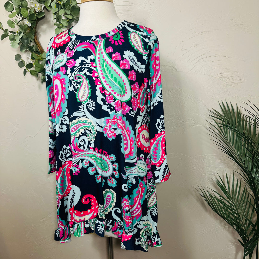 Liza Lou’s Ladies Asymmetrical Cheery Paisley Print Tunic Top