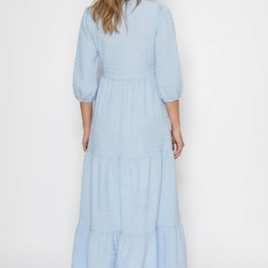 Liza Lou’s Powder Blue Tiered Textured Dress