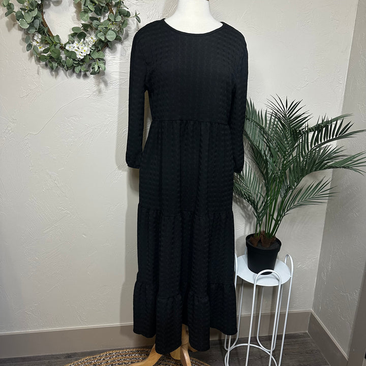 Liza Lou’s Black Tiered Textured Dress