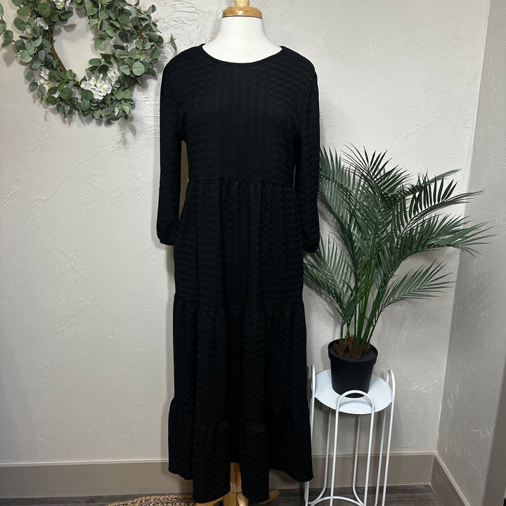 Liza Lou’s Black Tiered Textured Dress