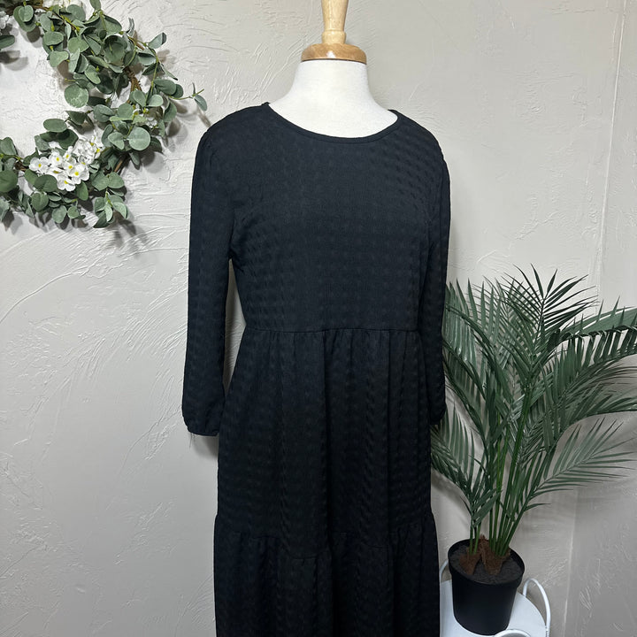 Liza Lou’s Black Tiered Textured Dress