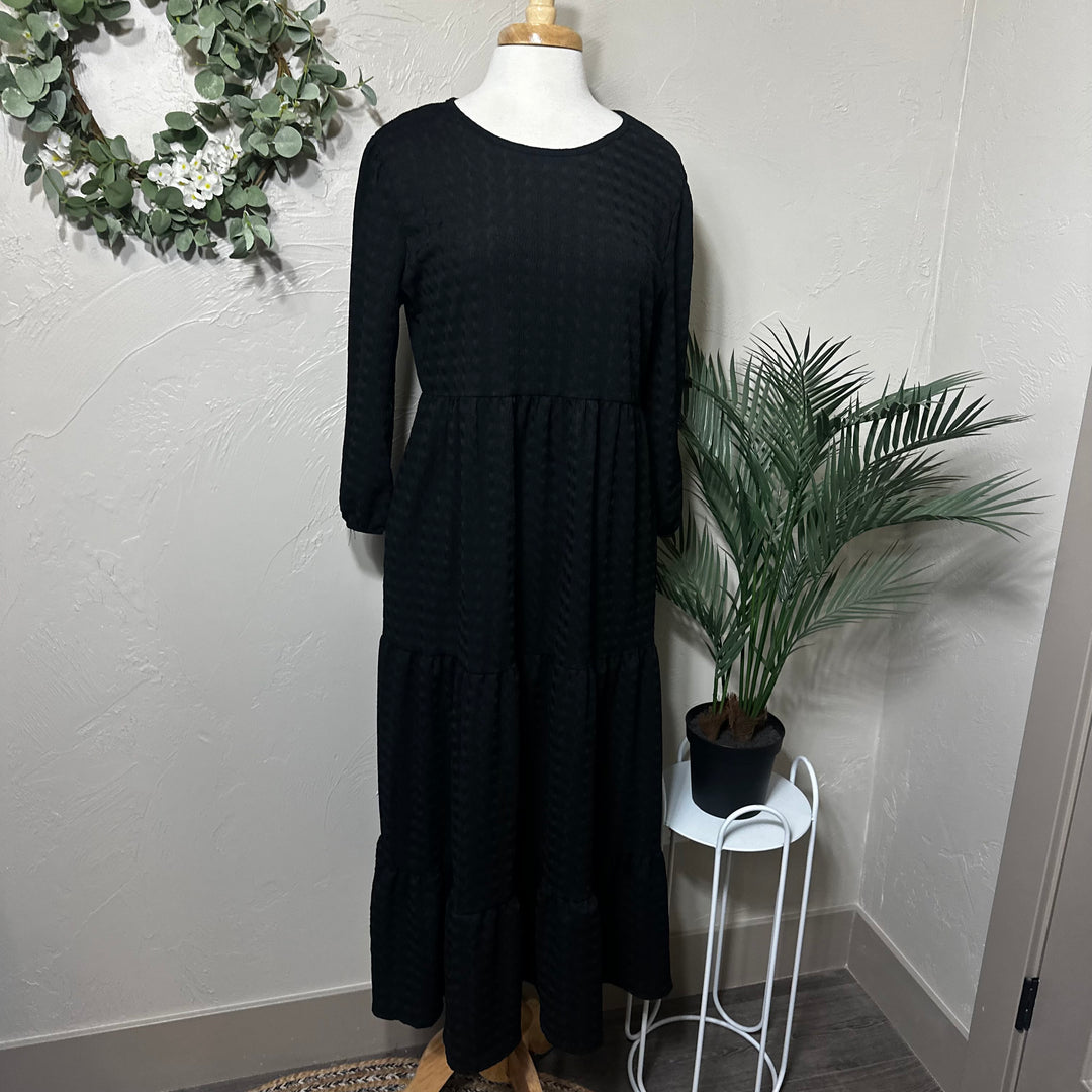 Liza Lou’s Black Tiered Textured Dress