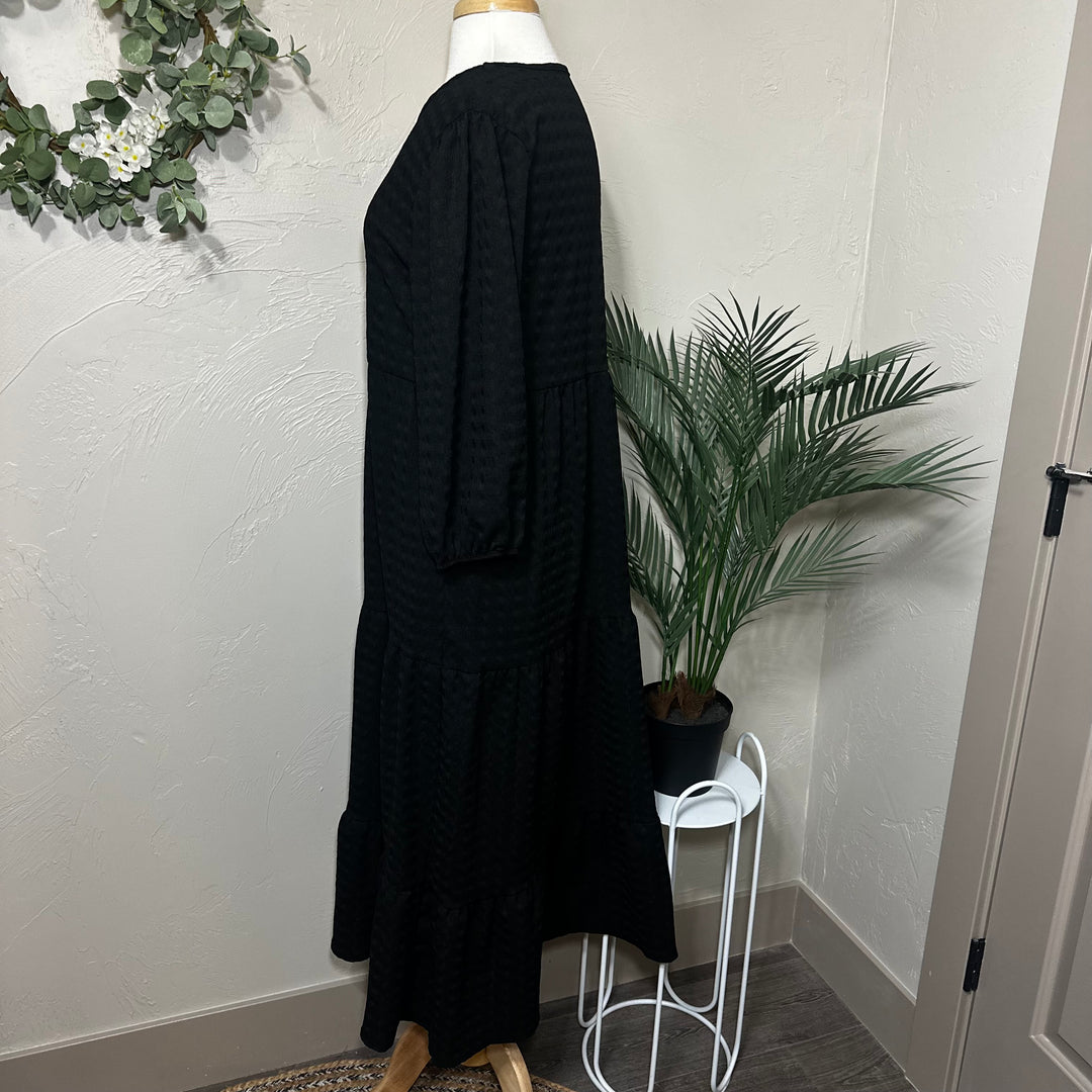 Liza Lou’s Black Tiered Textured Dress