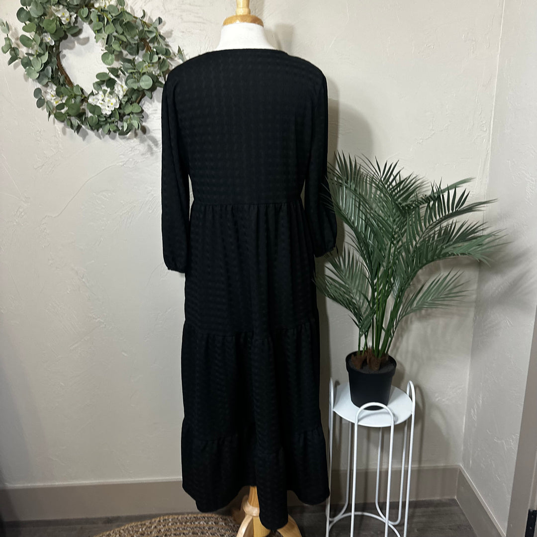 Liza Lou’s Black Tiered Textured Dress