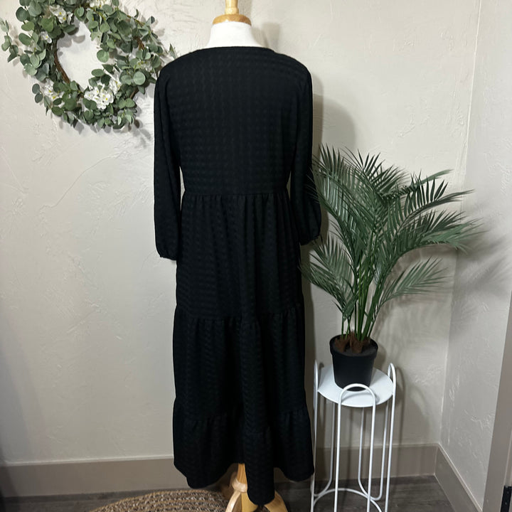 Liza Lou’s Black Tiered Textured Dress