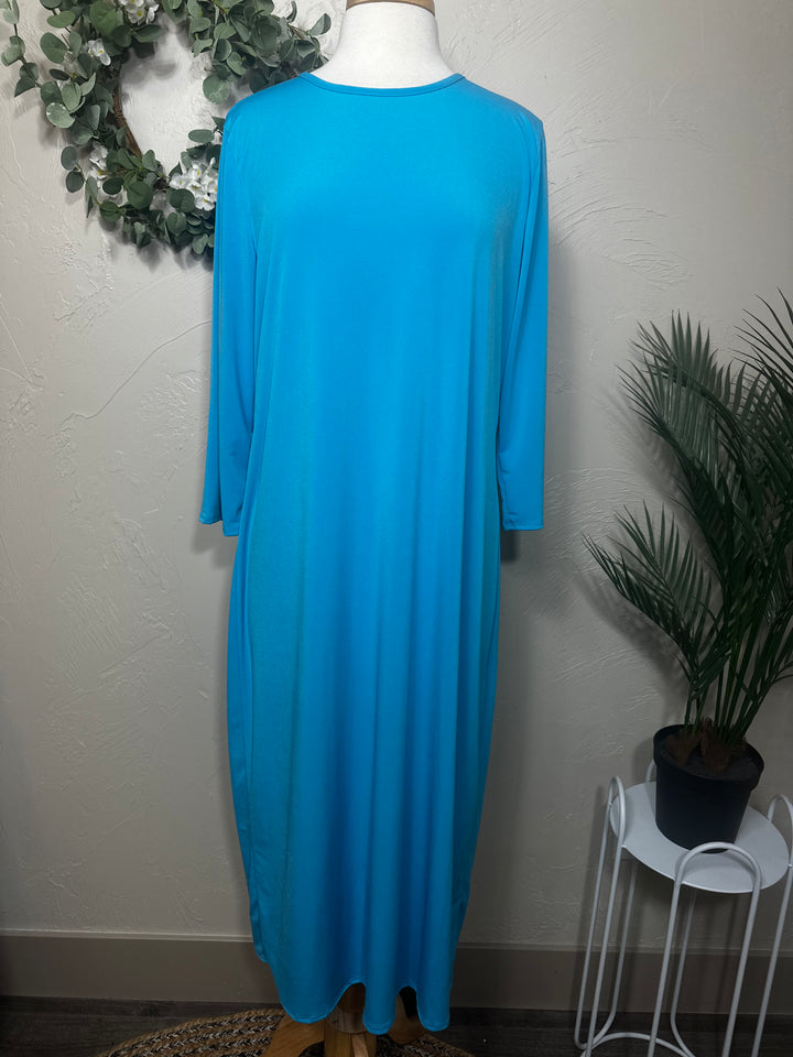 Liza Lou’s Turquoise Blue Modest Layering Dress