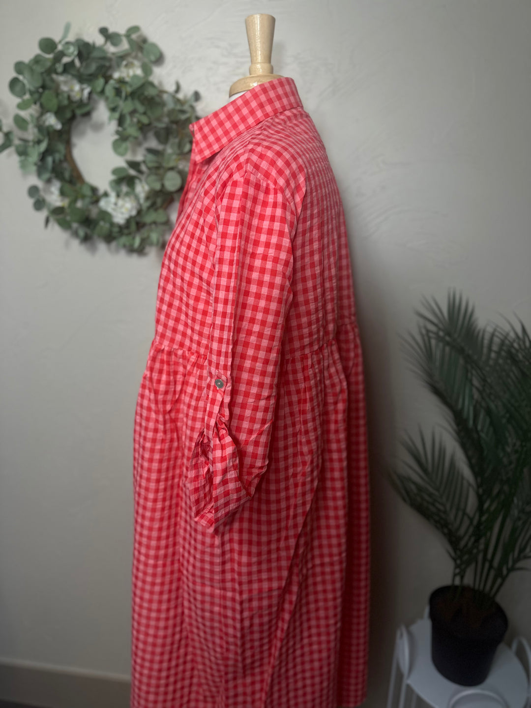 Liza Lou's Coral Red Gingham Checkered Modest Dress
