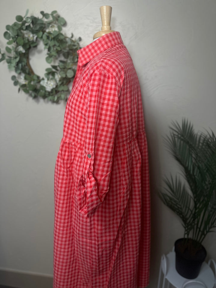 Liza Lou's Coral Red Gingham Checkered Modest Dress
