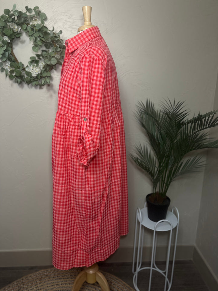 Liza Lou's Coral Red Gingham Checkered Modest Dress