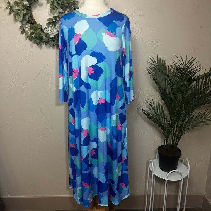 Liza Lou's Vivian Blue Colorful Geometric Modest Women's Dress
