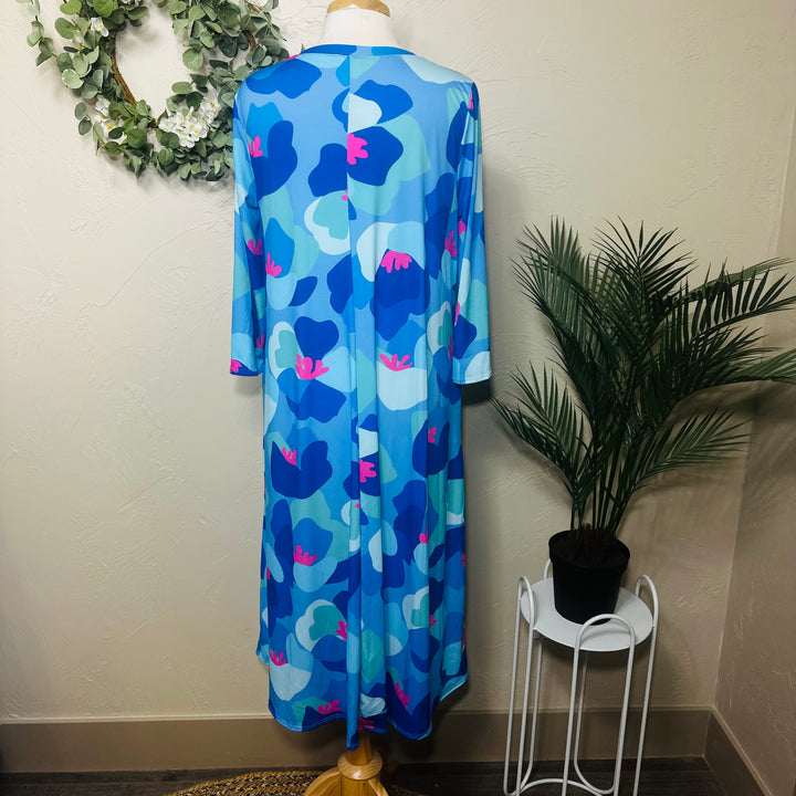 Liza Lou's Vivian Blue Colorful Geometric Modest Women's Dress