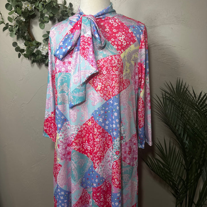 Liza Lou’s Modest Regina Colorful Patchwork Long Dress with Tie