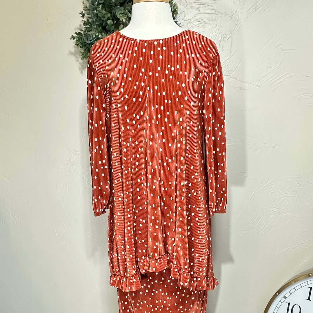 Liza’s Accordion Bodre Polka Dot Asymmetrical Tunic Top